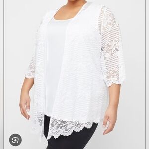 Women's 0X Catherines Lace Bliss Overpiece Elegant White Lace Kimono Cardigan